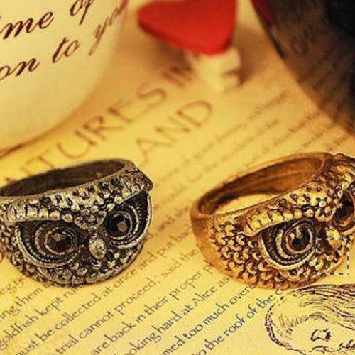 Sweet Bird Owl Carve Feather Ring