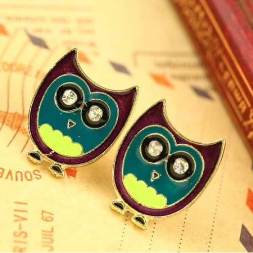 Cute Wisdom Bird Owl Rhinestone Earring